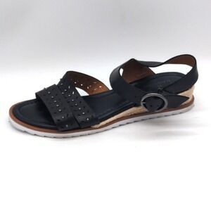 Caslon Shoes Womens Black 7.5 Leather Ankle Strap Sandals Buckle Beaded NEW